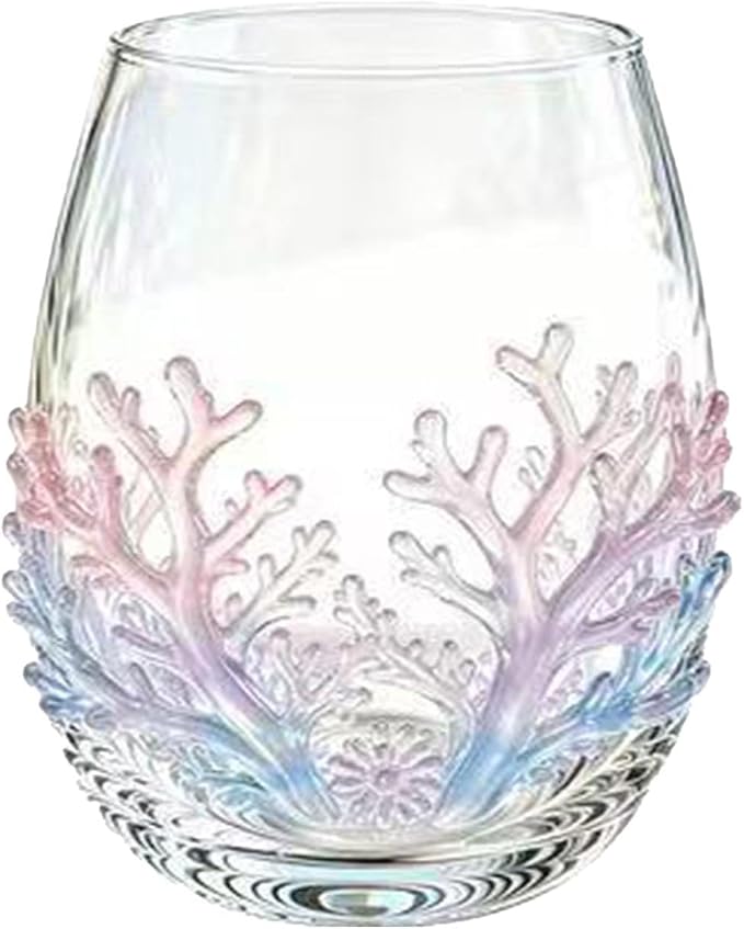 Coastal Wine Glasses, 3D Starfish and Coral Stemless Wine Glasses (B) | Coastal Stemless Juice Glassware, Handcrafted Marine Animal Drinking Glass, Coastal Home Decor, for Birthday Holiday by Unknown