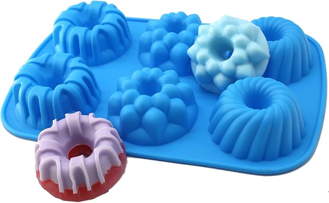 X-Haibei Mini Cake Pan Silicone Mold, 6-Cavity Round Donut Dessert Mold for Baking, Jello, Ice Cream, Chocolate, Soap Bars - Non-Stick Flexible Cupcake Sized