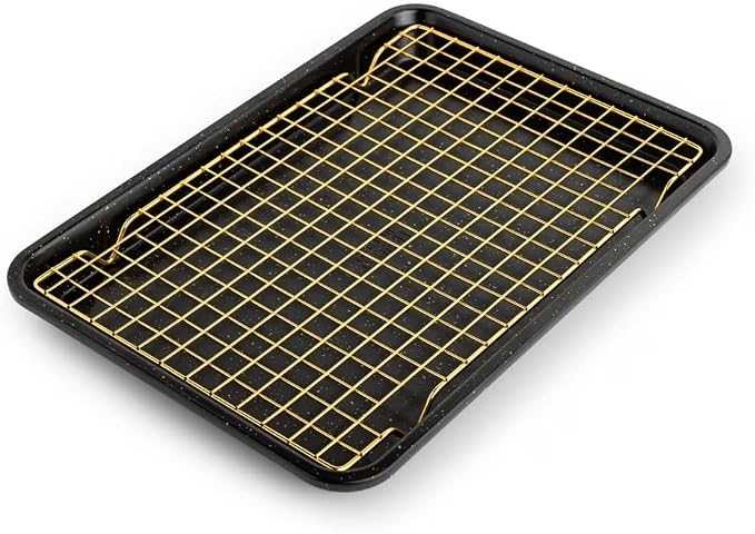 Non-Stick Rectangle Baking Sheet with Gold Cooling Rack - Black by Unknown