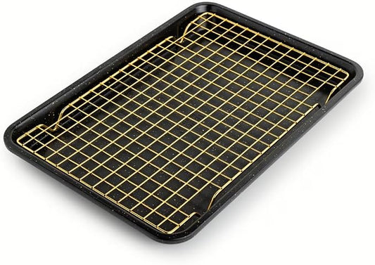 Non-Stick Rectangle Baking Sheet with Gold Cooling Rack - Black by Unknown