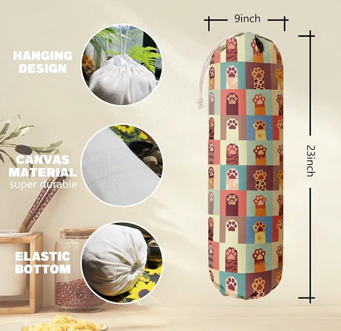 Cat Pattern Grocery Bags Holder Organizer For Shopping Bags，Wall Mount Plastic Bags Storage Container Dispensers, Pet Lovers Home Kitchen Gifts For Women, Family, Friends, Cat Dad, Cat Mom - Image 3
