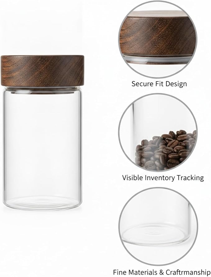Glass Storage Jar with Acacia Wood Lid, Borosilicate Food Canister for Coffee Beans Tea Sugar Dry Pantry Staples (1 PC) - Image 6