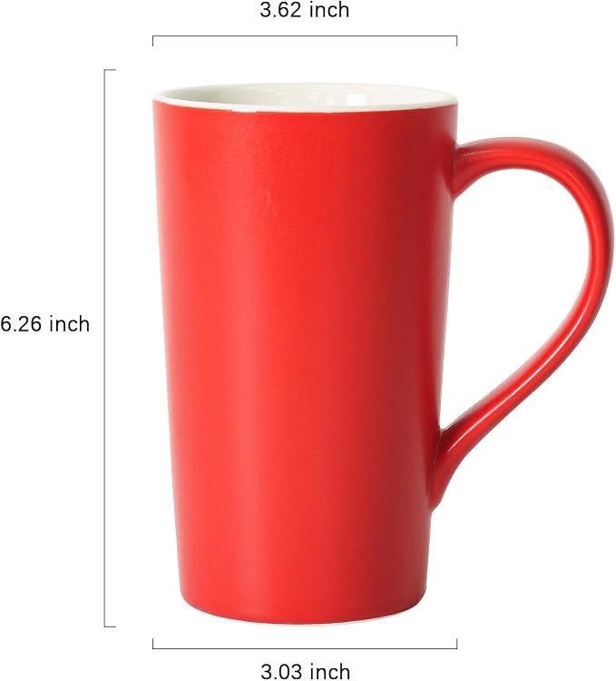 20 oz Ceramic Coffee Mugs Set of 2 Large Tall Red Porcelain Tea Cups with Handle Microwave & Dishwasher Safe Gift for Parents Dad Mom Friends - Image 2