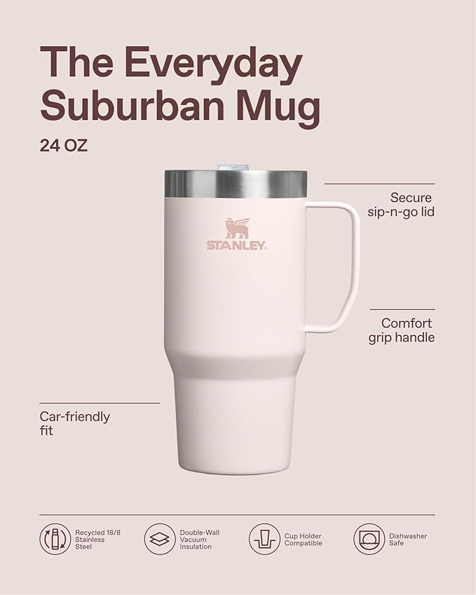 STANLEY The Everyday Suburban Mug | 24 oz | Drink Through Lid | Cup for Coffee, Tea and Drinks | Insulated Stainless Steel Coffee Mug | BPA-Free | Dried Pine - Image 4