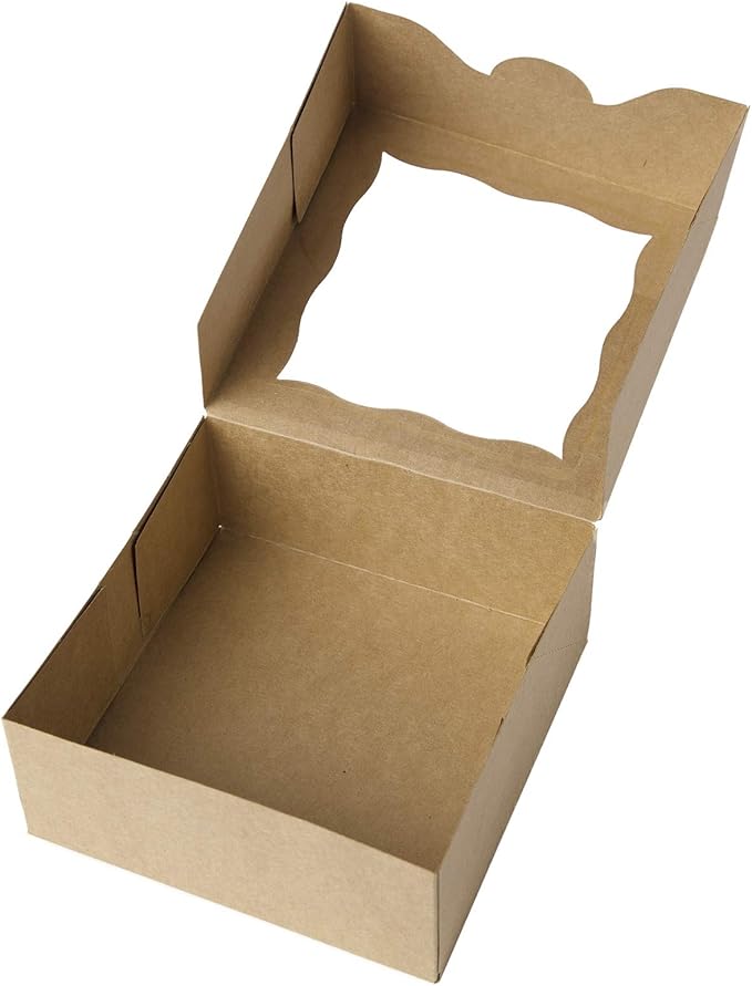 ONE MORE [25pcs] 6" Brown Bakery Boxes with pvc Window for Pie and Cookies Boxes Small Natural Kraft Paper Box,6x6x2.5inch(Brown,25)