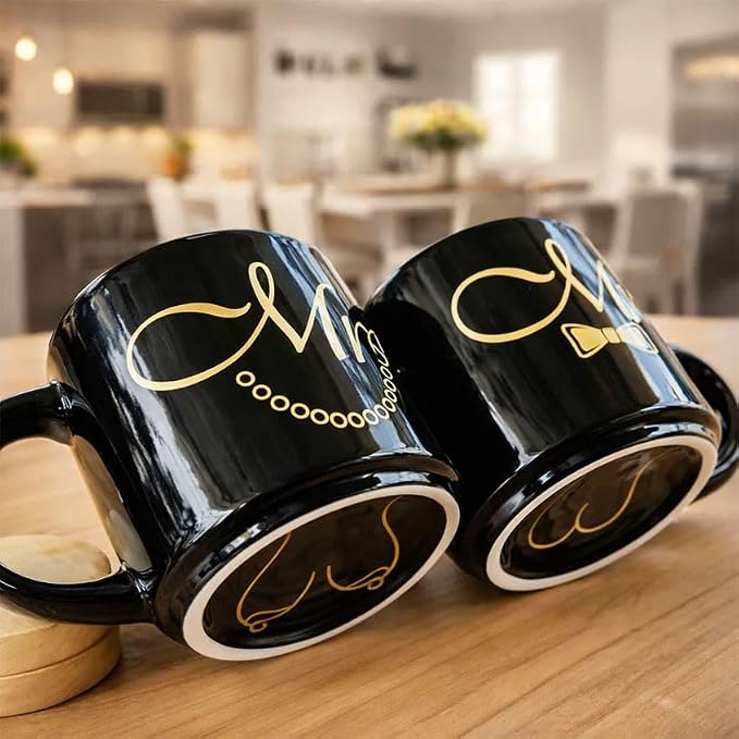 Mr and Mrs Mug Set, Mr Mrs Wedding Gift for Couples, 17 Oz Funny Couple Coffee Mug with Hidden Bottom Design, Newlywed Gift, Bride Groom Present, Anniversary Engagement Gift, His and Hers Mug - Image 5