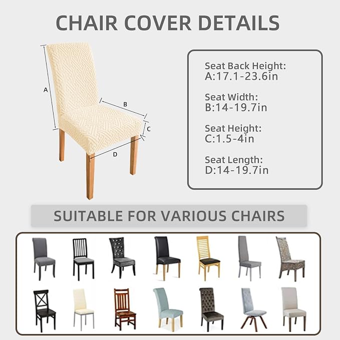 Chair Covers, Dining Room Chair Covers, Keep Chairs Dustproof, Washable, Regular Size, Chair Covers 4 Pack,for Kitchen, Hotel, Meeting, Cream White - Image 5