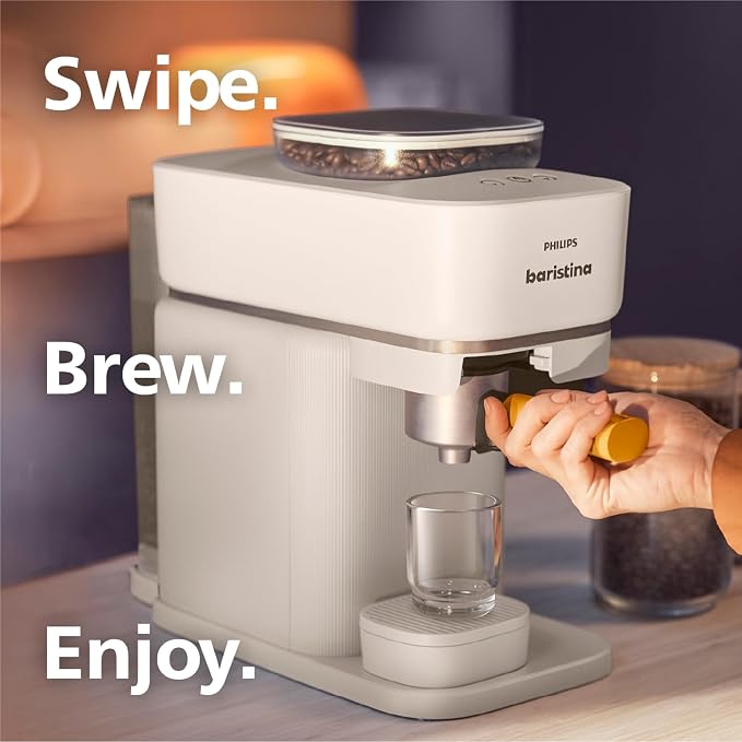 PHILIPS Baristina Espresso Machine, Grind, Tamp & Brew Coffee Beans in One Swipe, Compact, 16 Bar Pump Pressure, Automatic Grinder, Natural White with White Portafilter (BAR300/00) - Image 10