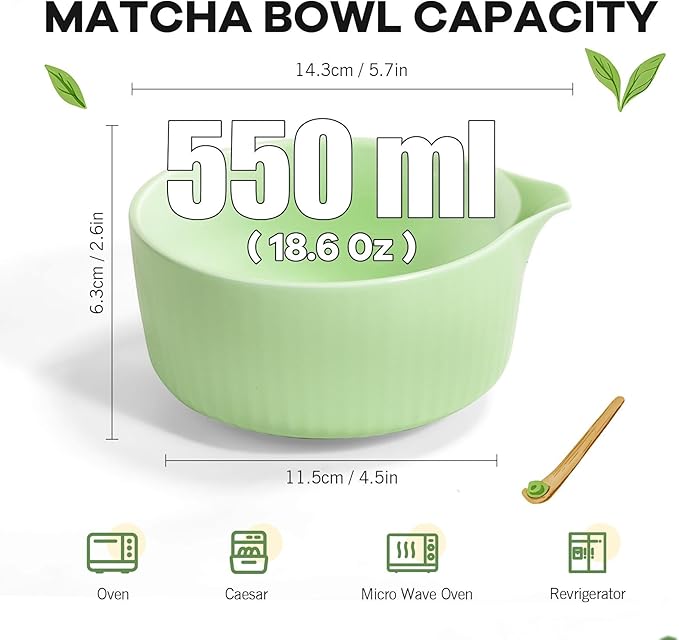 Traditional Matcha Tea Set, 8-Piece Ceremonial Kit with Ceramic Bowl, Bamboo Whisk, Holder, Scoop, Rest and Sifter-Green