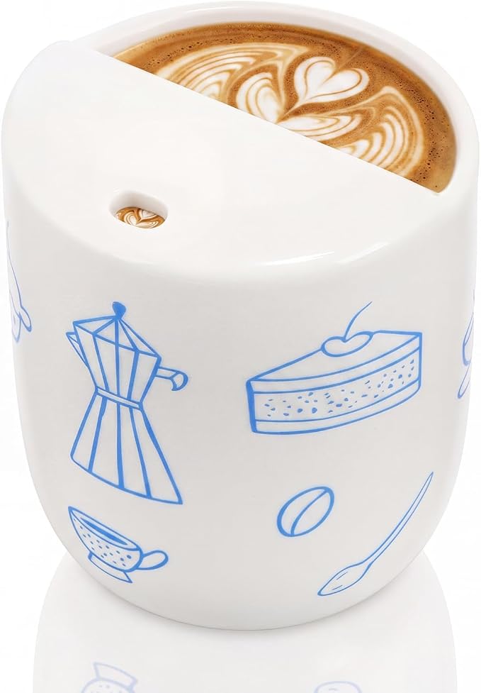 Ceramic Mug with Sip Hole 10 oz Novelty Food Pattern Ceramic Coffee Mug Hand Painted Travel Mugs Heat Resistant Non Slip Built in One Lid Handcraft Mugs for Coffee Lovers Appreciation Gift by Ferrochef