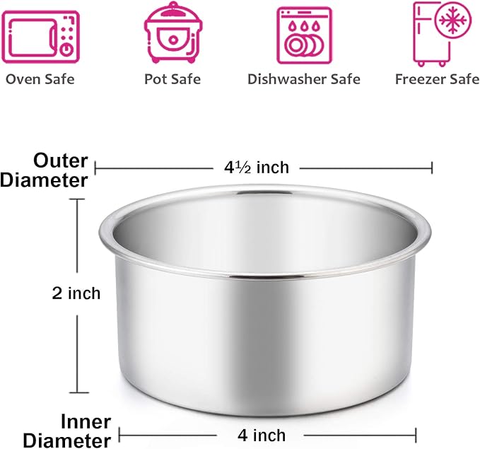 E-far 4 Inch Small Cake Pan Set of 6, Stainless Steel Mini Round Smash Cake Baking Pans Tins, Non-Toxic & Healthy, Mirror Finish & Dishwasher Safe - Image 2