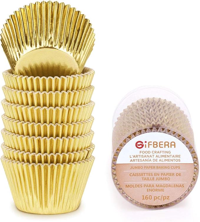 Gold Foil Jumbo Cupcake Liners Metallic Large Muffin Baking Cups, 160-Count by Gifbera