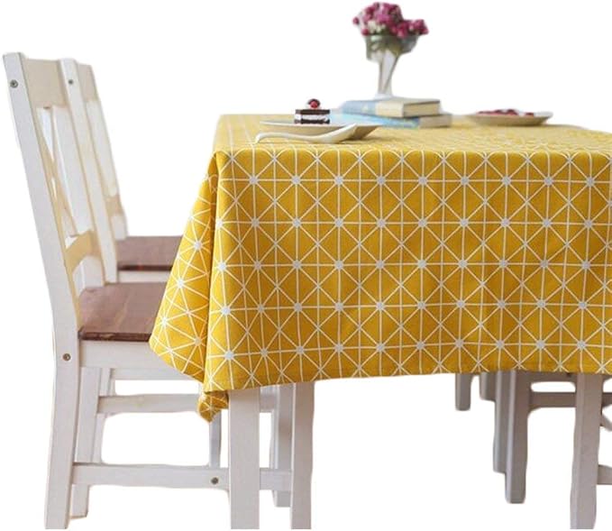meioro Yellow Boho Table Cloth Rectangle Cotton Linen Nordic Twill Tablecloths Wrinkle Free Fabric Checkerboard Stripe Table Cloths Rustic Cover for Kitchen Dining Party Outdoor Picnic(36 x 59 Inch) by meioro