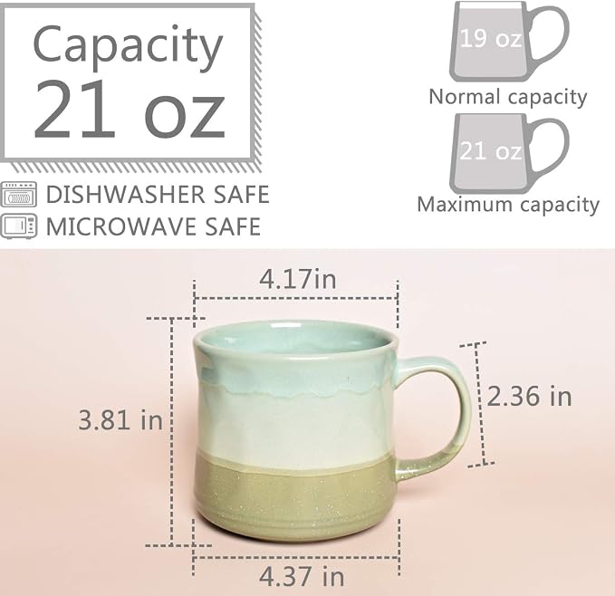 Bosmarlin Large Ceramic Coffee Mug, Big Tea Cup, 7 Colors to Choose, 21 Oz, Dishwasher and Microwave Safe, 1 PCS (Green) - Image 2