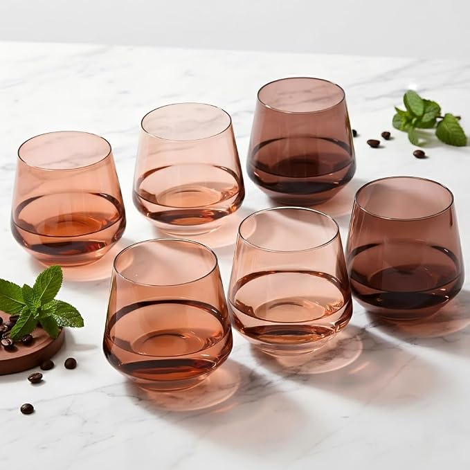Venus Stemless Wine Glasses Set 6-14oz Melanin Colored Wine Glasses Stemless【HandBlown】 Brown Wine Glasses Set,Unique Brown Wine Glasses for Kwanzaa by Colorsavant