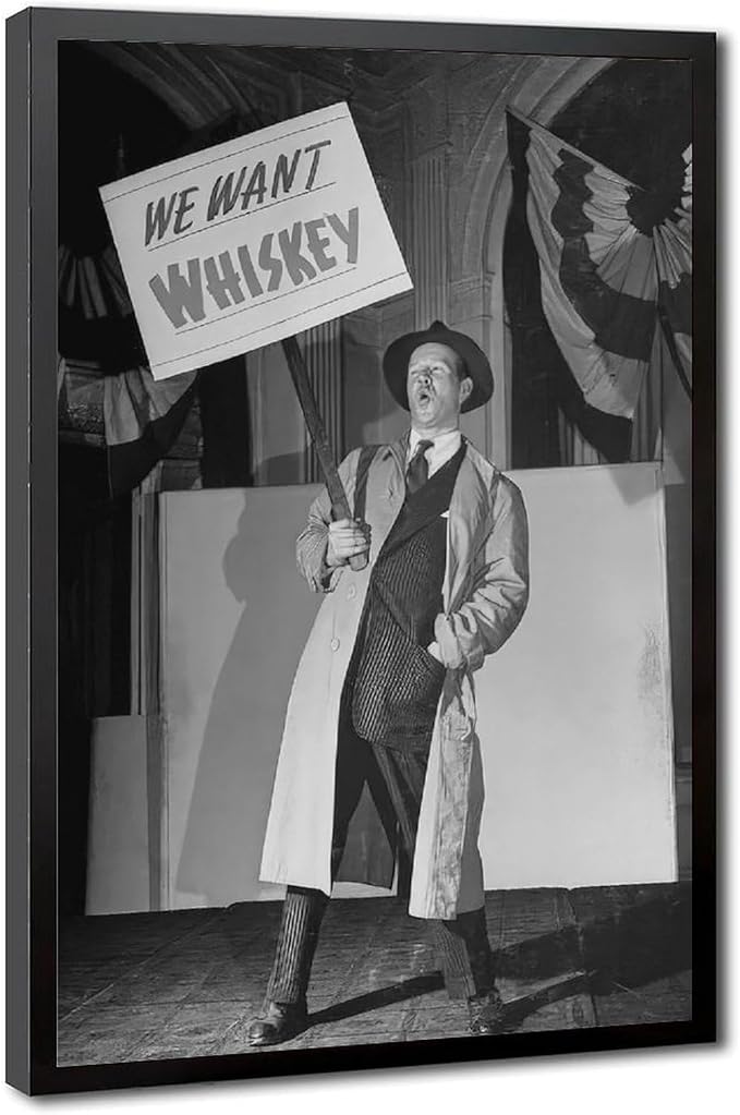 We Want Whiskey, Vintage Prohibition, Black And White , Alcohol Speakeasy Poster Canvas Poster Wall Art Decor Print Picture Paintings for Living Room Bedroom Decoration Black Frame 24x36in(60x90cm) by Unknown