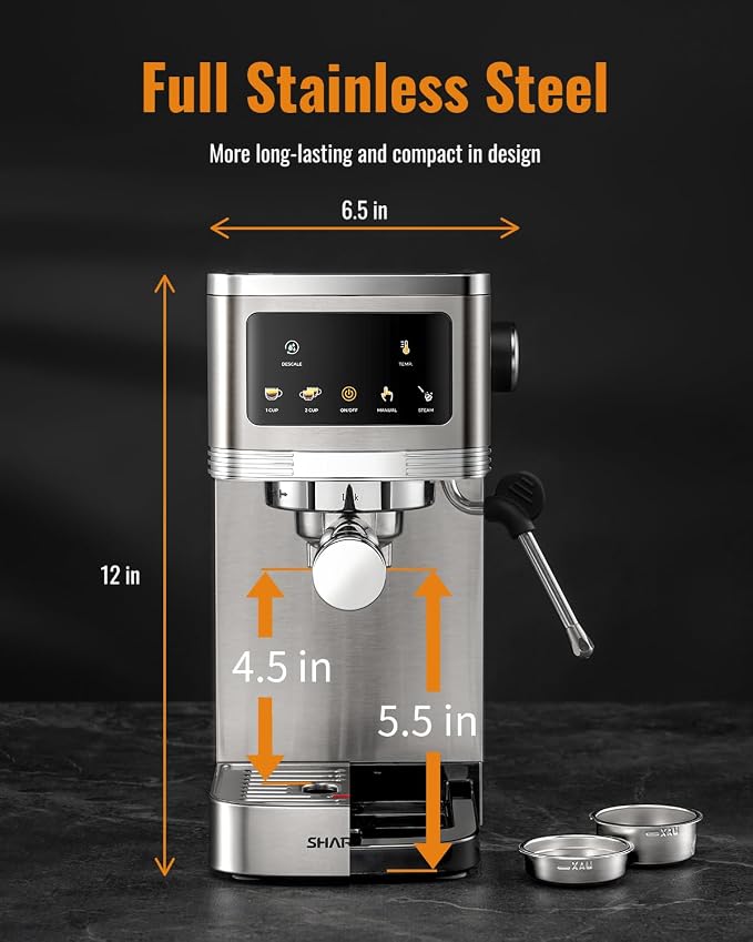 SHARDOR Espresso Machine 20 Bar, Professional Espresso Machine with Milk Frother and Touchscreen, Expresso Coffee Machines with Adjustable Temperature,for Cappuccino, Latte, Stainless Steel, Silver - Image 8