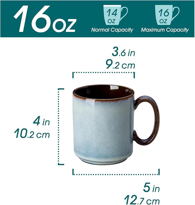 vancasso ONION Ceramic Coffee Mugs Set of 6, 16 Oz Coffee Cups for Latte, Cappuccino, Tea & Hot Cocoa, Artisan Modern Style for Coffee Bar, Home & Kitchen, Microwave & Dishwasher Safe, Light Blue Gray - Image 2