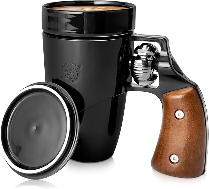 Pukomc Gun mug,Ceramic Coffee Mug,Fathers Day Dad Gifts, Birthday Gifts for Men and Women Revolver Coffee Mug for Cappuccino Latte or Hot Tea (16OZ) (Black) by Pukomc