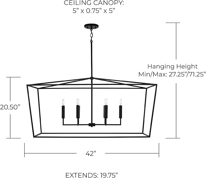Capital Lighting 837661MB Thea Symmetrical Clear Line Island/Linear Pendant, 6-Light 360 Total Watts, 21" H x 42" W, Matte Black - Image 3