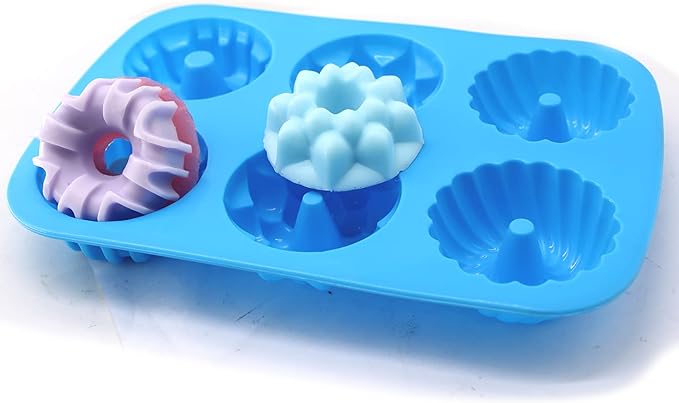 X-Haibei Mini Cake Pan Silicone Mold, 6-Cavity Round Donut Dessert Mold for Baking, Jello, Ice Cream, Chocolate, Soap Bars - Non-Stick Flexible Cupcake Sized