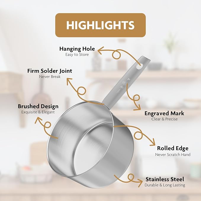1PCS 1/3Cup(80ml) Stainless Steel Measuring Cup, Single Metal Scoop for Wet and Dry Ingredients, Great Kitchen Gadgets for Cooking