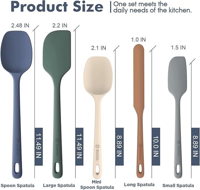 ChefAide 5 Pieces Silicone Spatula Set, Food Grade Rubber Spatula, Upgrade Strong Handle with Ergonomic Grip, Heat Resistant Up to 600°F for Nonstick Cookware, Cooking - Image 2