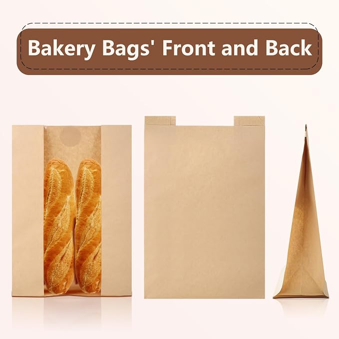 100 Pack Paper Bakery Bread Sourdough Bags with Stickers Bakery Packaging Bags with Window for Homemade Bread - Image 3