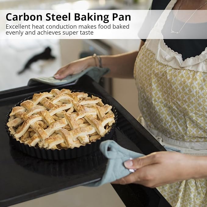 2 Packs Pie Pans, 9 in, 22.8 cm Round Tart Pans with Removable Bottom, Fluted Quiche Pans, Carbon Steel Baking Dish, Non-stick, Easy to Use and Clean - Image 4