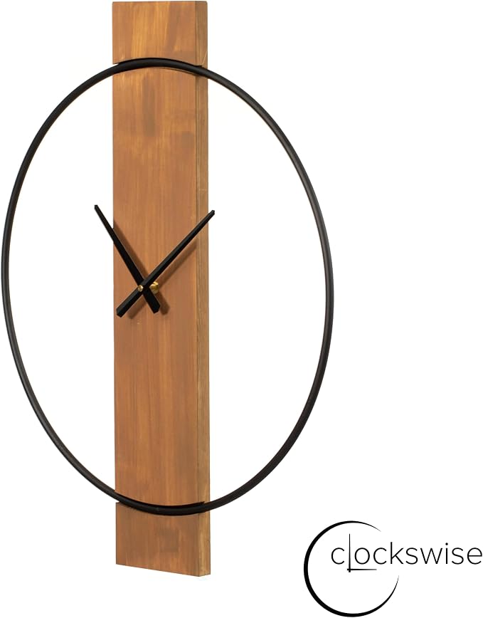Clockswise Decorative Extra Large Modern Brown Wall Clock with Black Metal Frame on Rectangular Wood Board, Battery Operated Silent. 20'' D?a, for Dining Living Kitchen Bedroom Office Restaurant bar - Image 8