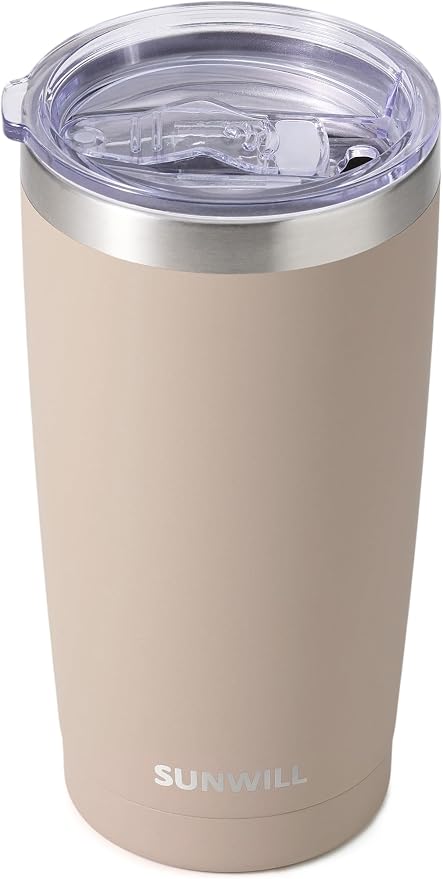 SUNWILL Travel Coffee Tumbler 20 oz, Insulated Mug with Lid, Stainless Steel Cup for Outdoor, Powder Coated Taupe by SUNWILL