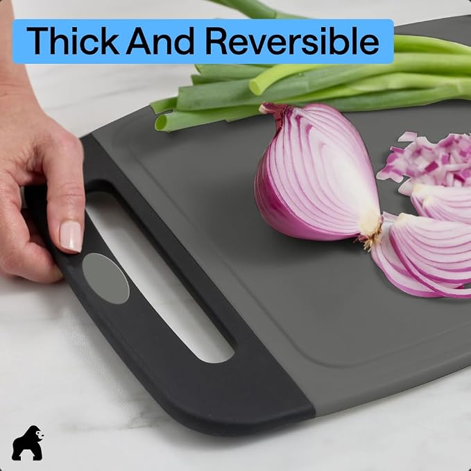 GORILLA GRIP BPA-Free Reversible Kitchen Cutting Board Set of 3, US Designed, Nonporous, Juice Grooves Catch Liquid, Slip Resistant Border, Dishwasher Safe, Durable Food Chopping Boards, Gray Black - Image 7