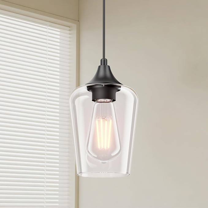 Ralbay Matte Black Industrial Pendant Light 2-Pack, Pendant Light Fixtures with Wine Clear Glass Shade, Adjustable Height for Kitchen Island, Farmhouse Dining Room Hanging Lighting Fixture - Image 5