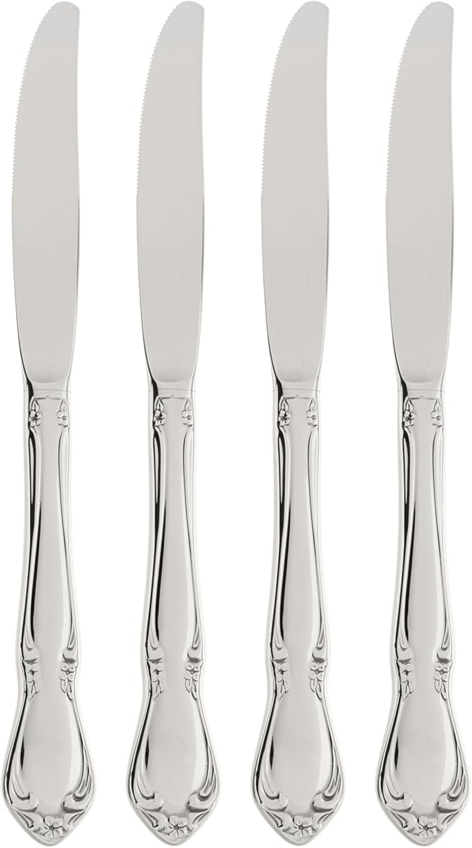 Oneida Silverware Set, Chateau Fine Flatware Dinner Knives Set, Service For 4, 18/10 Stainless Steel Knives, Dishwasher Safe, Utensils, Tableware, Cutlery, Dinner Knife (Silver, 4 Piece) by Oneida