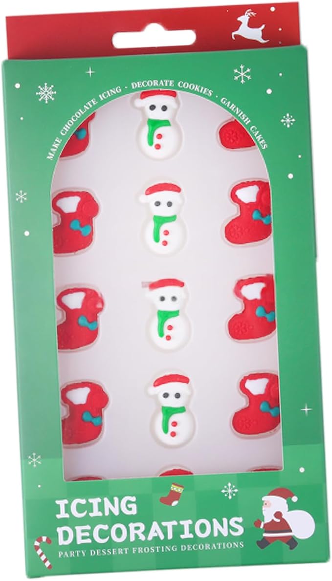 Edible Christmas Themed Snowman Sugar cake decorations, Christmas Stocking cupcake toppers, perfect Icing Cookies decro for Gingerbread House, Cupcakes, Cake, Macaron, Cookies, and Cakecicles by Clonynix