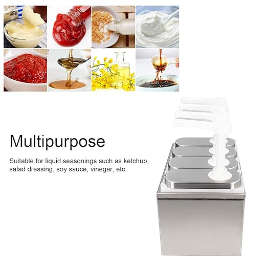 Condiment Pump Dispenser, 1L Single Jars Stainless Steel Sauce Dispenser Pump Ketchup Pump Dispenser Davinci Syrup Sauce Pump Container Salad Pump Container (4 Pumps)