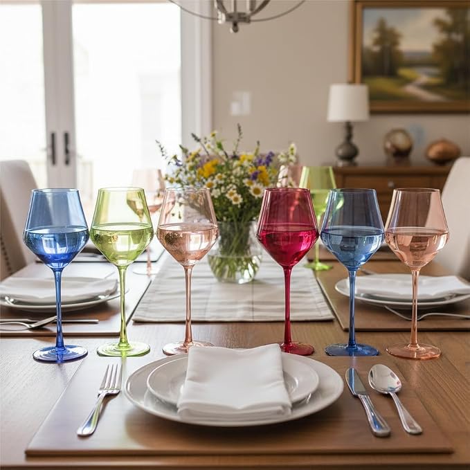Colored Wine Glasses Set 6 – 16oz Hand-Blown Stemmed Colorful Wine Glass, Muted Color Golbet Set,Unique Wine Gifts for Women, Birthday,Housewarming - Image 5