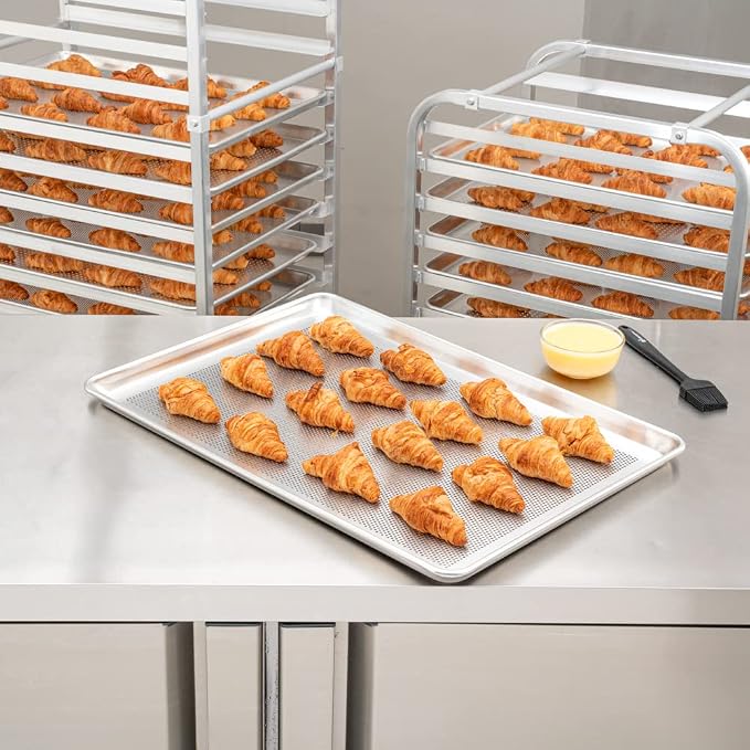 Restaurantware Met Lux 26 x 18 x 1 Inch Baking Sheet Pan 1 Perforated High Temp Baking Sheet - Full-Size Freezable Silver Aluminum Potato Chip Baking Tray Dishwasher-Friendly - Image 3