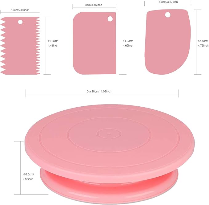 Cake Decorating Turntable,Cake Decorating Supplies With Decorating Comb/Icing Smoother(3pcs),2 Icing Spatula With Sided & Angled … (Pink/7pcs)