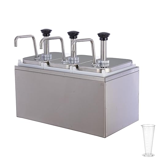 6.34 Quart Ketchup Pump Dispenser,Condiment Dispenser Pump, Large Capacity Detachable Leak-Proof Design for Sauce, Honey, Syrup,Soy Sauce,Mustard,Cheese (3 pumphead, 2.11 QT Each)