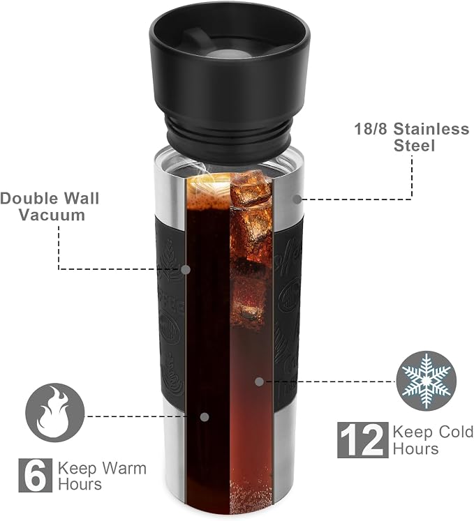 Travel Coffee Mug with 360°Lid, Travel Coffee Tumbler 16 oz Leak Proof, Stainless Steel Insulated Travel Mugs for Hot and Cold Spill Proof Leak Proof(Black) - Image 6