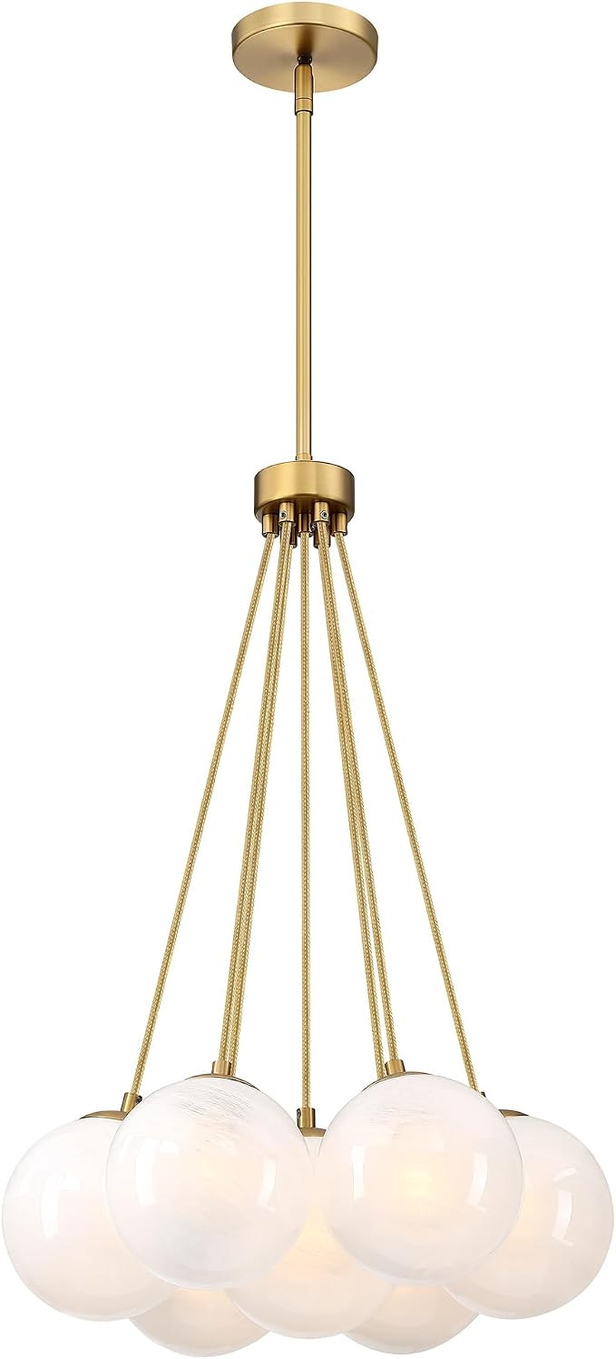 Modern Globe Chandelier Milky Glass Shade Gold Sputnik Ceiling Light Fixture, Mid Century Bubble Dining Room Pendant Light, Hanging Island Light for Kitchen Bedroom Entryway Over Table by Triacas