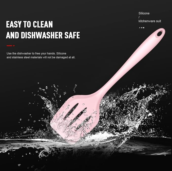 AOTHOD Silicone Cooking Utensils Set - 446°F Heat Resistant Kitchen Utensils, Spatula,Turner Tongs,Spoon,Whisk,Kitchen Utensil Gadgets Tools Set for Nonstick Cookware,Dishwasher Safe BPA Free(Pink) - Image 6