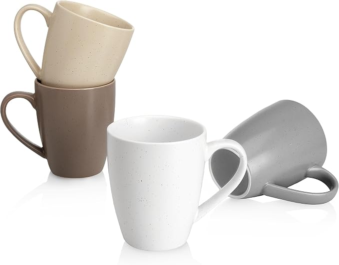 Sweese Porcelain Mugs - 16 Ounce (Top to the Rim) for Coffee, Tea, Cocoa, Set of 4, Neutral Colors by Sweese