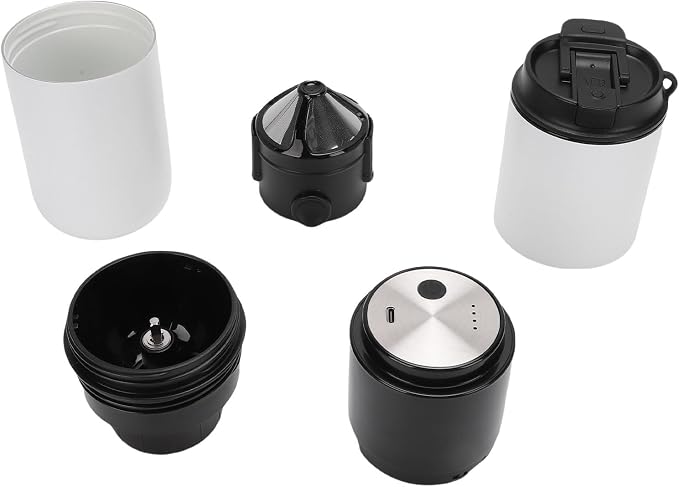 Keenso Electric Coffee Maker with Mill Portable Rechargeable 350ML Coffee Machine for Camping Office Travel (White) - Image 2