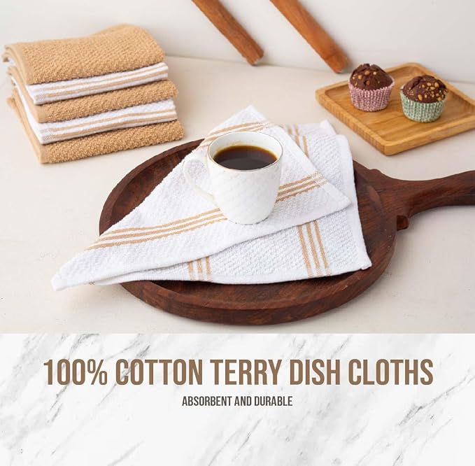 LANE LINEN 16 Piece Kitchen Dish Cloths Set - 100% Cotton Dish Towels, Heat Resistant Kitchen Mittens and Pot Holder Set, Reusable Dish Rags for Washing Dishes, Dish Towels for Kitchen Drying - Beige - Image 7