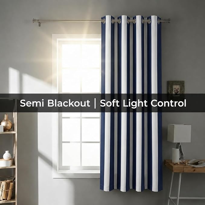 Urban Villa Cotton Grommet Curtains 50x96 (2 Panels) Blue White Stripes - Image 6