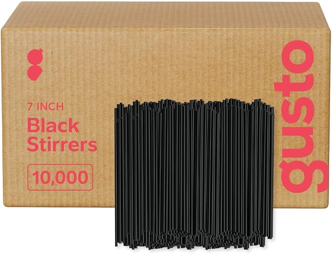 Comfy Package [Case of 10,000] 7.5 Inch Coffee Stirrers, Cocktail Straws - Disposable Plastic Sip Stir Sticks - Black (7.75 Inch) by ComfyPackage