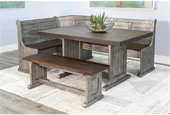 Pemberly Row 3-Piece Traditional Solid Wood Breakfast Nook Set with Table, Storage Space, Foldable Corner Shelf, Fit Any Space Blending Style and Function, in Gray & Brown Finish - Image 5