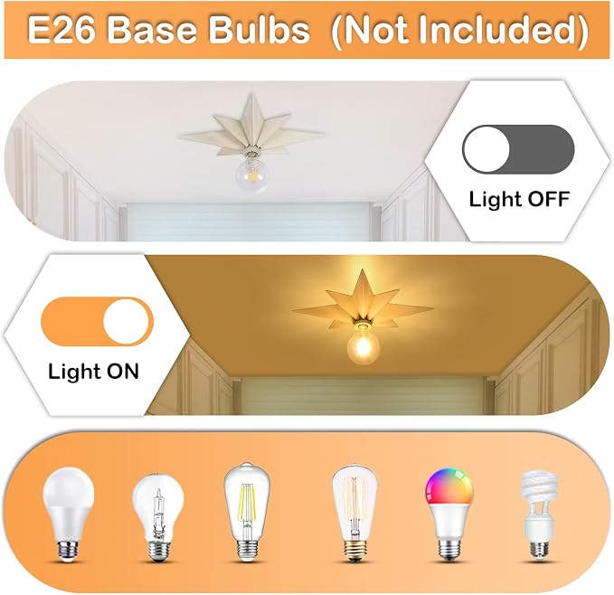 16 inch Flush Mount Ceiling Light, Modern Farmhouse White Star Ceiling Light, Vintage Star Light Fixtures Ceiling for Hallway, Entryway, Study Room, Bedside, Stair, Foyer, Kitchen, Bathroom - Image 3